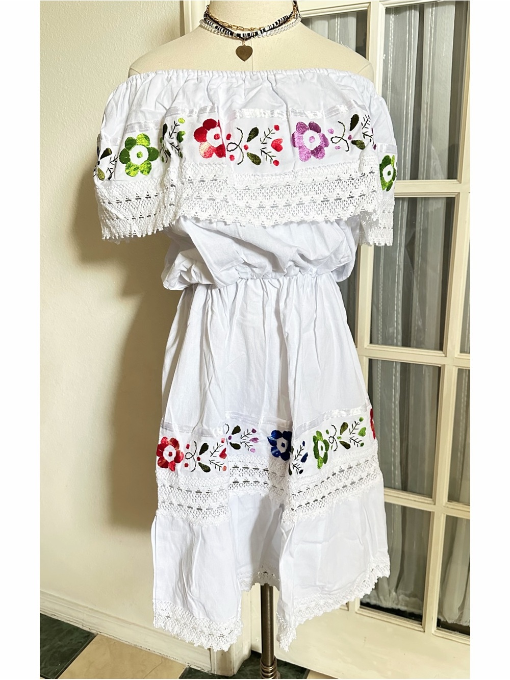 Mexican Boho Off The Shoulder Dress OS NEW
